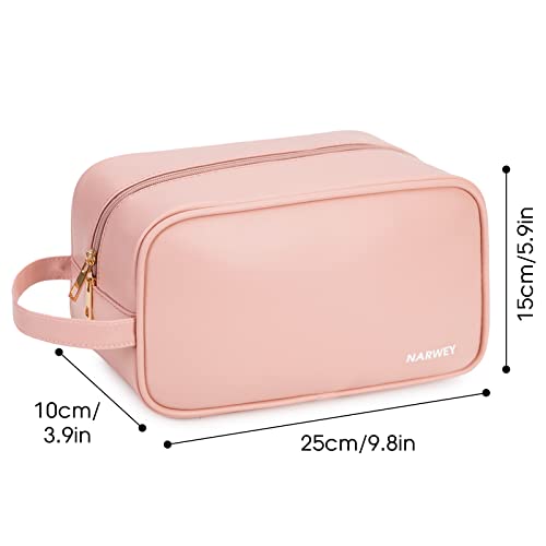 Narwey Vegan Leather Travel Toiletry Bag for Women Traveling Dopp Kit Makeup Bag Organizer for Toiletries Accessories Cosmetics (P-Pink)