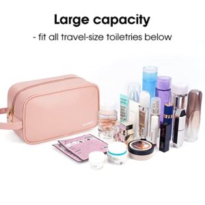Narwey Vegan Leather Travel Toiletry Bag for Women Traveling Dopp Kit Makeup Bag Organizer for Toiletries Accessories Cosmetics (P-Pink)