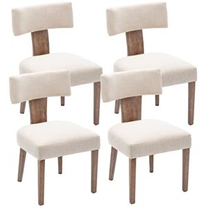 rivova linen dining chairs set of 4, modern dining chair with wood legs, upholstered dining chairs for dining room, kitchen, vanity, living room, beige