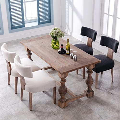 RIVOVA Linen Dining Chairs Set of 4, Modern Dining Chair with Wood Legs, Upholstered Dining Chairs for Dining Room, Kitchen, Vanity, Living Room, Beige