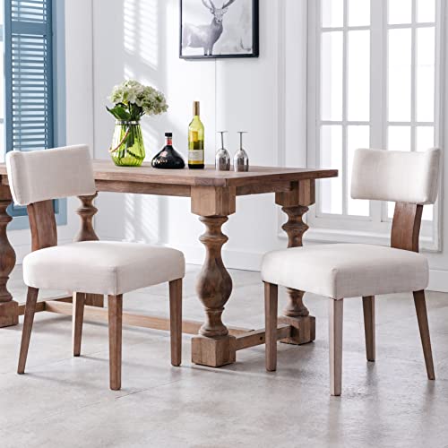 RIVOVA Linen Dining Chairs Set of 4, Modern Dining Chair with Wood Legs, Upholstered Dining Chairs for Dining Room, Kitchen, Vanity, Living Room, Beige