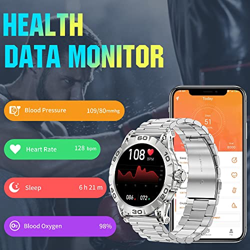 Efolen Smart Watches for Men (Answer/Dial Calls), 1.39" Bluetooth SmartWatch for Android and iPhone, IP67 Waterproof Outdoor Fitness Tracker with Heart Rate/SpO2/Sleep/BP/AI Voice (Silver)