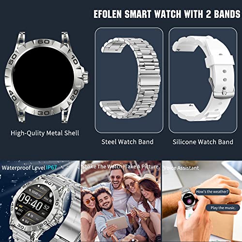 Efolen Smart Watches for Men (Answer/Dial Calls), 1.39" Bluetooth SmartWatch for Android and iPhone, IP67 Waterproof Outdoor Fitness Tracker with Heart Rate/SpO2/Sleep/BP/AI Voice (Silver)