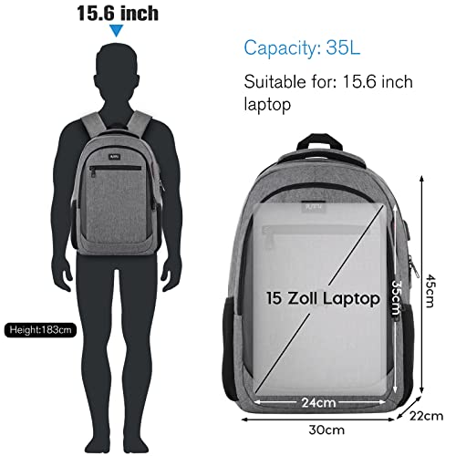 Travel Laptop Backpack, School Backpack Business Anti Theft Slim Durable Laptops Backpack with USB Charging Port Water Resistant College School Computer Bag for Women & Men Fits 15.6 Inch Notebook Over 3 Years Old