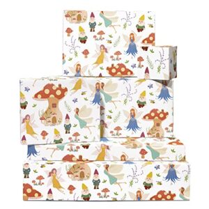central 23 mushroom wrapping paper - 6 eco gift wrap sheet - all occasion wrapping paper - fairy - flowers - dwarf - comes with fun stickers - recyclable