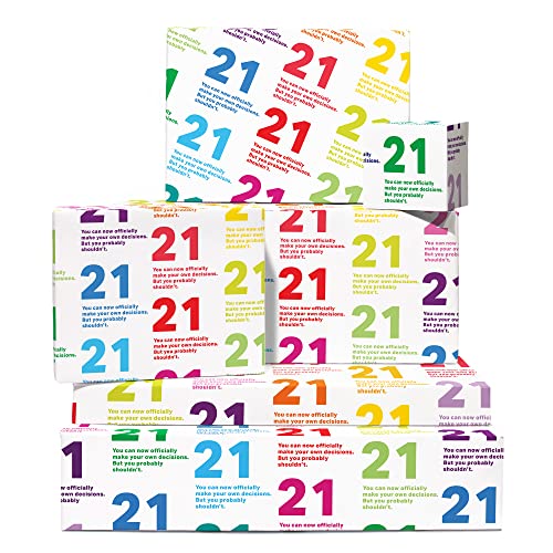 CENTRAL 23 Funny Wrapping Paper Adult - 21st Birthday Wrapping Paper For Women Or Men - 6 Sheets Gift Wrap For Birthdays - Comes With Fun Stickers