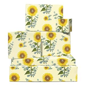 central 23 sunflower wrapping paper - yellow wrapping paper - 6 sheets floral gift wrap - summer wrapping paper for women - comes with fun stickers - recyclable