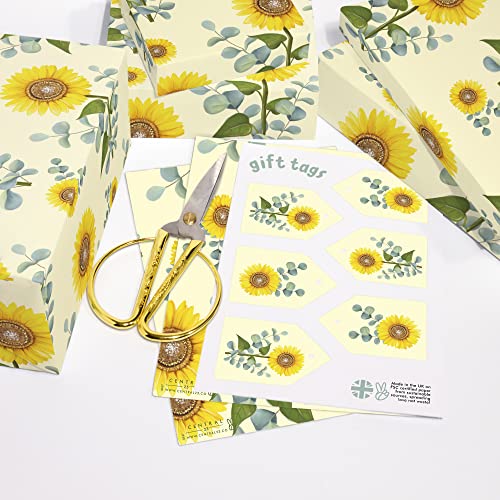 CENTRAL 23 Sunflower Wrapping Paper - Yellow Wrapping Paper - 6 Sheets Floral Gift Wrap - Summer Wrapping Paper For Women - Comes With Fun Stickers - Recyclable