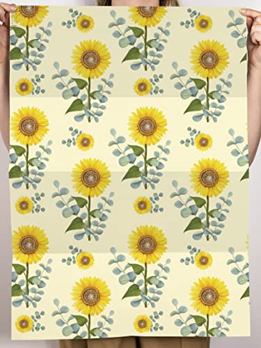 CENTRAL 23 Sunflower Wrapping Paper - Yellow Wrapping Paper - 6 Sheets Floral Gift Wrap - Summer Wrapping Paper For Women - Comes With Fun Stickers - Recyclable