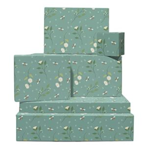 central 23 floral wrapping paper for women- 6 sheets green gift wrap paper - wedding gift wrapping paper - flowers and bees - comes with fun stickers