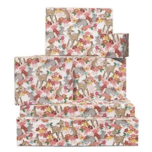 central 23 floral wrapping paper - 6 gift wrap sheets - woodland creatures wrapping paper - deer bunny animals flowers - comes with fun stickers
