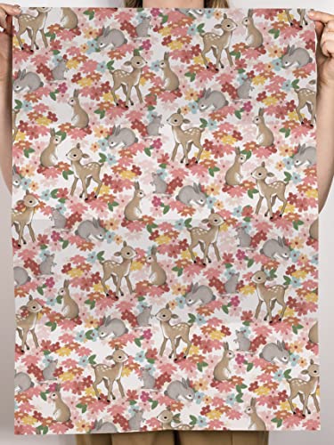 CENTRAL 23 Floral Wrapping Paper - 6 Gift Wrap Sheets - Woodland Creatures Wrapping Paper - Deer Bunny Animals Flowers - Comes With Fun Stickers