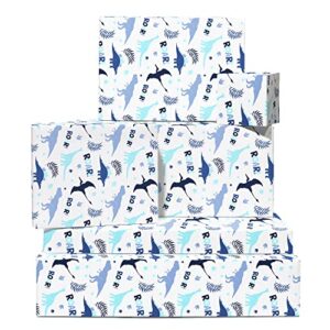 central 23 boys birthday wrapping paper - dinosaur wrapping paper - 6 sheets blue gift wrap - eco - comes with fun stickers - recyclable