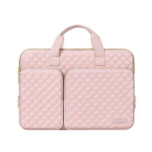 mosiso 360 protective laptop sleeve compatible with macbook air/pro, 13-13.3 inch notebook,compatible with macbook pro 14 inch 2023-2021 m2 m1, square quilted bag with 2 pockets&handle&belt,chalk pink