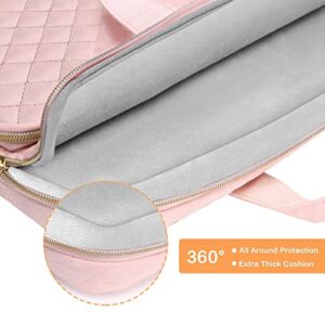 MOSISO 360 Protective Laptop Sleeve Compatible with MacBook Air/Pro, 13-13.3 inch Notebook,Compatible with MacBook Pro 14 inch 2023-2021 M2 M1, Square Quilted Bag with 2 Pockets&Handle&Belt,Chalk Pink