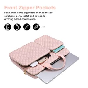 MOSISO 360 Protective Laptop Sleeve Compatible with MacBook Air/Pro, 13-13.3 inch Notebook,Compatible with MacBook Pro 14 inch 2023-2021 M2 M1, Square Quilted Bag with 2 Pockets&Handle&Belt,Chalk Pink