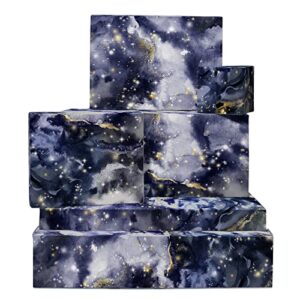 central 23 galaxy wrapping paper - blue and gold wrapping paper - 6 sheets gift wrap - watercolor night sky - space themed gifts - comes with fun stickers