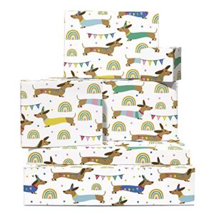 central 23 dog wrapping paper for girl boy kids - 6 sheets funny gift wrap - sausage dog - for birthday baby shower christmas - comes with fun stickers - recyclable