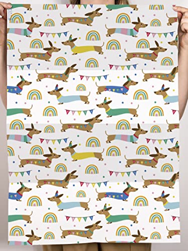 CENTRAL 23 Dog Wrapping Paper for Girl Boy Kids - 6 Sheets Funny Gift Wrap - Sausage Dog - For Birthday Baby Shower Christmas - Comes With Fun Stickers - Recyclable