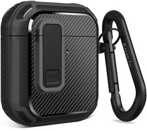 koaichi for airpods 2nd/1st generation case, full-body ultra-hard shell protective cover with lock, powerful drop protection, well built case designed for airpods 2/1, black