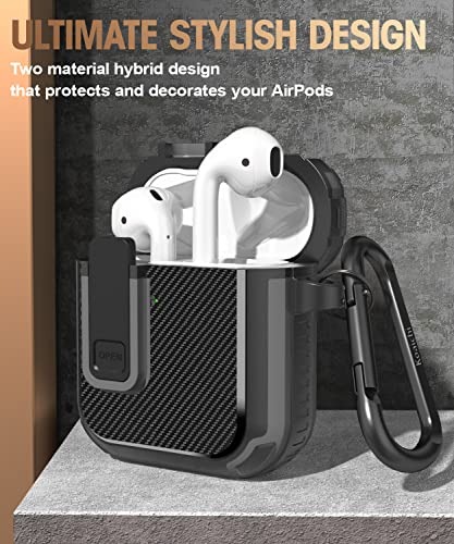 Koaichi for AirPods 2nd/1st Generation Case, Full-Body Ultra-Hard Shell Protective Cover with Lock, Powerful Drop Protection, Well Built Case Designed for AirPods 2/1, Black