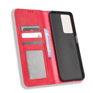 IDEWEI Case for Oppo A57S CPH2387/CPH2385 Leather Stand Wallet Flip Case Cover for Oppo A57S CPH2387/CPH2385 Retro Magnetic Phone Shell Wallet Phone case with Card Slots Red