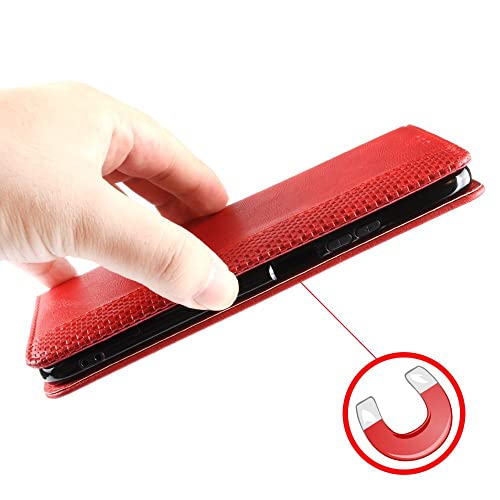 IDEWEI Case for Oppo A57S CPH2387/CPH2385 Leather Stand Wallet Flip Case Cover for Oppo A57S CPH2387/CPH2385 Retro Magnetic Phone Shell Wallet Phone case with Card Slots Red