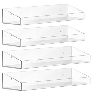 amada homefurnishing acrylic shelves, floating shelves with mounting hardware & raised edges, clear shelves for pops, kids' books, makeup, collection display & organization, set of 4, amfs28