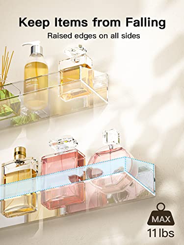 AMADA HOMEFURNISHING Acrylic Shelves, Floating Shelves with Mounting Hardware & Raised Edges, Clear Shelves for Pops, Kids' Books, Makeup, Collection Display & Organization, Set of 4, AMFS28