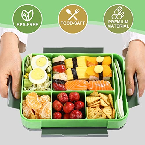 LOVINA Bento Box for Adult Kids, Stylish Teens Adult Lunch Box Containers With 5 Compartments, Durable, Microwave/Dishwasher Safe, BPA-Free, Perfect for On-the-Go Meal(Grey)