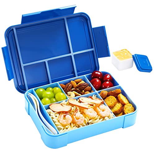 LOVINA Bento Box for Adult Kids, Stylish Teens Adult Lunch Box Containers With 5 Compartments, Durable, Microwave/Dishwasher Safe, BPA-Free, Perfect for On-the-Go Meal(Blue)