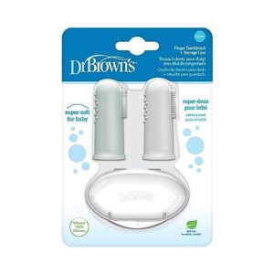 dr. brown's silicone finger toothbrush for baby with travel-storage case, 3m+, gray and light green, 2-pack