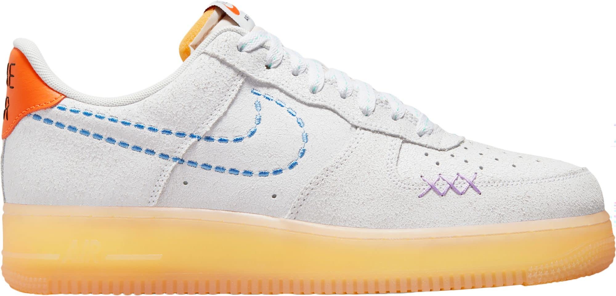 Nike mens Air Force 1 '07 LV8 shoes, Grey/University Blue/Orange, 14