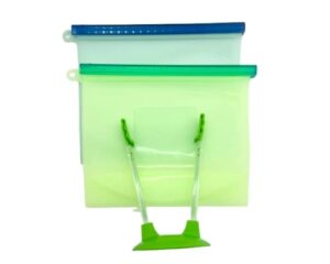 silicone reusable storage bags (1500ml | 2 bags) with stand by nuccun, airtight ziplocks | freeze | microwave | dishwasher safe