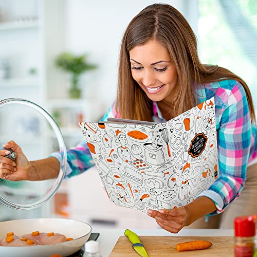 Recipe Binder, 9.5 inch x 11 inch 3 Ring Recipe Binder Kit with 50 Plastic Protectors, 100 5 inch x 7 inch Recipe Cards & 8 Category Divider Tabs, Organizer Set Orange Cartoon Design (XL)