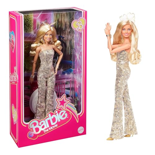 Barbie Margot Robbie as in Gold Disco Jumpsuit The Movie Collectible Doll (HPJ99)