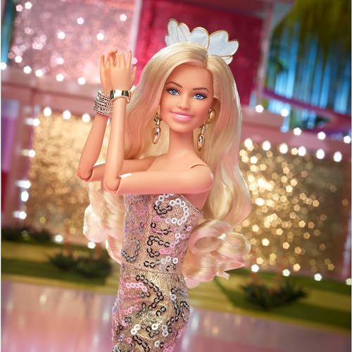 Barbie Margot Robbie as in Gold Disco Jumpsuit The Movie Collectible Doll (HPJ99)