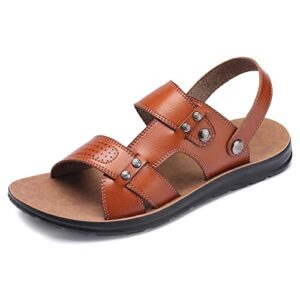 jomenze sandals for mens leather sandals open toe back strap anti-slip comfortable casual slide sandals khaki 42