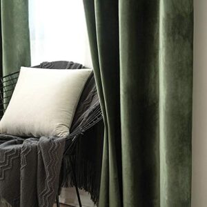 MIULEE Velvet Curtains Olive Green Elegant Grommet Curtains with Sage Sheer Curtains Rod Pocket for Classical Living Room Bedroom Decor 84 Inch