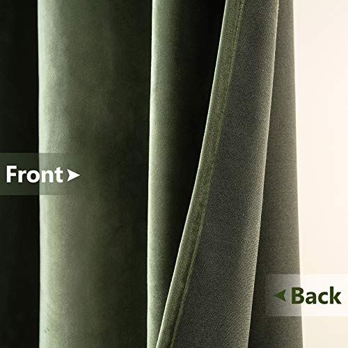 MIULEE Velvet Curtains Olive Green Elegant Grommet Curtains with Sage Sheer Curtains Rod Pocket for Classical Living Room Bedroom Decor 84 Inch