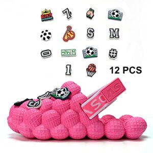 QIGEGE Kids Bubble Slides with DIY Football Baseball Charms Boys Girls Golf Ball Shoes, Funny Massage Bubble Slippers Kids Non-Slip House Slippers Beach Sandals