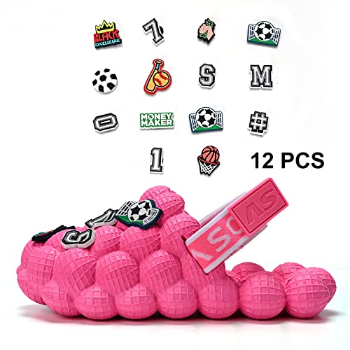 QIGEGE Kids Bubble Slides with DIY Football Baseball Charms Boys Girls Golf Ball Shoes, Funny Massage Bubble Slippers Kids Non-Slip House Slippers Beach Sandals