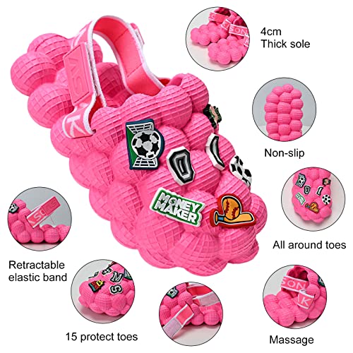 QIGEGE Kids Bubble Slides with DIY Football Baseball Charms Boys Girls Golf Ball Shoes, Funny Massage Bubble Slippers Kids Non-Slip House Slippers Beach Sandals