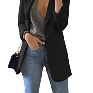 BOFETA Women Long Sleeve Blazer Jacket Lapel Plus Size Blazer Cardigan Black XL