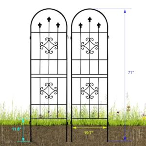 LZRS 2 Pack 71x20in Rustic Garden Trellis with Black Coating Decorative Potted for Climbing Outdoor Roses Vines Flower Vegetable Supports