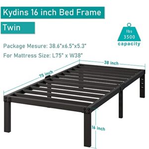 Kydins Bed Frame Twin Size with Storage Headboard Holes Black Metal Platform Bed Frames No Box Spring Needed 3500 Lbs Noise-Free Non-Slip Heavy Duty Mattress Foundation 16 Inch