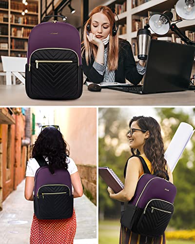 LOVEVOOK Laptop Backpack for Women, 15.6 Inch Backpack Purse, Fashion Travel Business Work Laptop Bag, Aesthetic University Nurse Backpacks, Office Dayback Computer Sport Bagpack, Purple