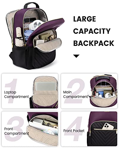 LOVEVOOK Laptop Backpack for Women, 15.6 Inch Backpack Purse, Fashion Travel Business Work Laptop Bag, Aesthetic University Nurse Backpacks, Office Dayback Computer Sport Bagpack, Purple