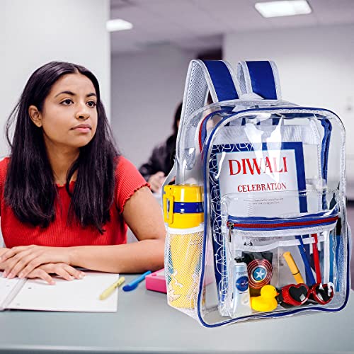 2 Pieces Heavy Duty Clear Backpack(Blue/White), PVC Waterproof Transparent Bag With Cosmetic Bag, See Through Book Bag With Lunch Bag, Stadium Approved, For School, Work, Women, Men, Boy, Girl