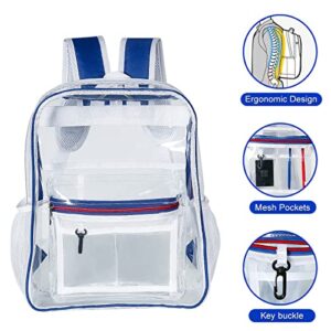 2 Pieces Heavy Duty Clear Backpack(Blue/White), PVC Waterproof Transparent Bag With Cosmetic Bag, See Through Book Bag With Lunch Bag, Stadium Approved, For School, Work, Women, Men, Boy, Girl